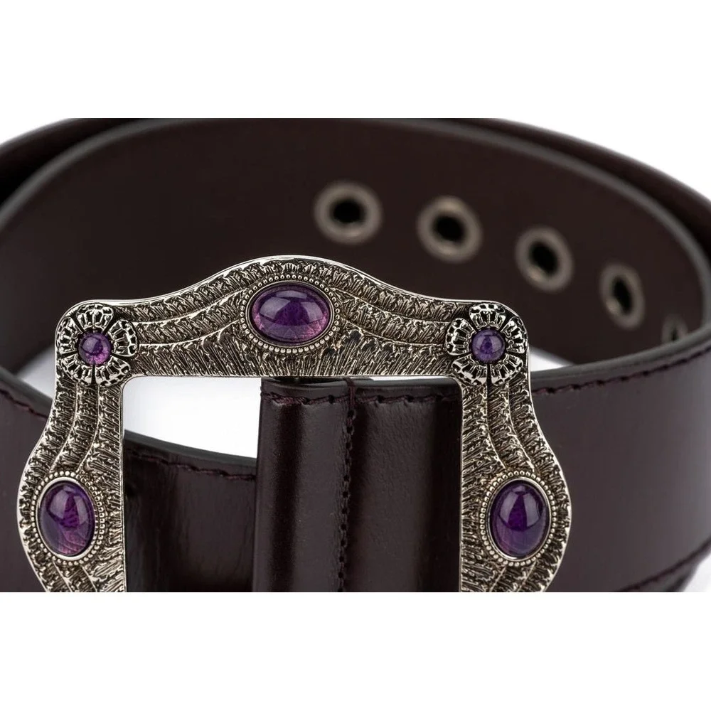 NWT‎ GUCCI Y2K Boho Womens Dark Brown Leather Belt Amethyst Buckle 95 38 $950